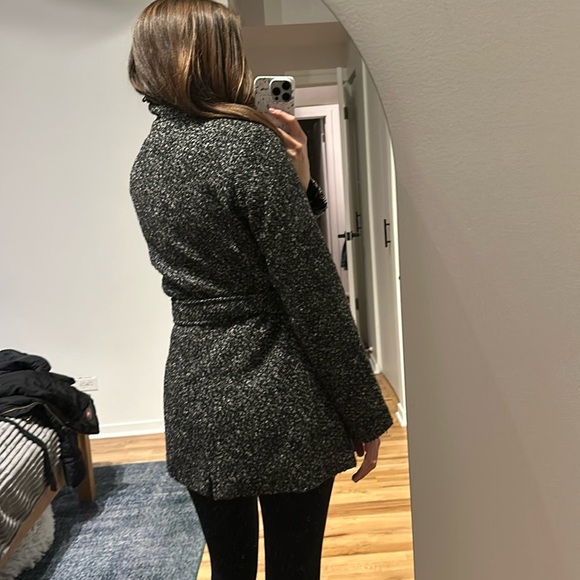 Calvin Klein Tweed Wool Winter Coat with Belt, Black and White Marled, Size XS/S - Picture 4 of 13